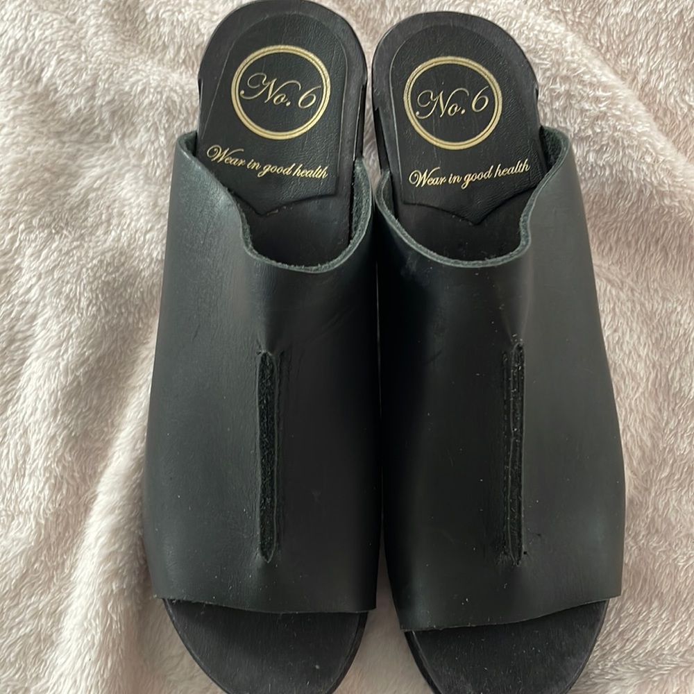 No. 6 Clog Sandal on wedge in Black Size 38 = US 6.5/7 for normal/narrow feet